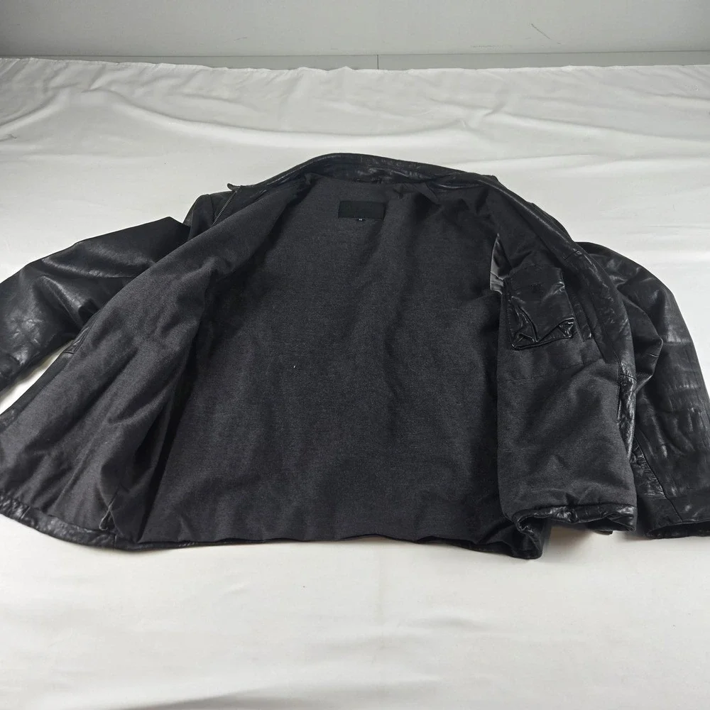 IZOD Leather Jacket Mens Medium‎ Black Full Zip Classic Minimalist Coat
